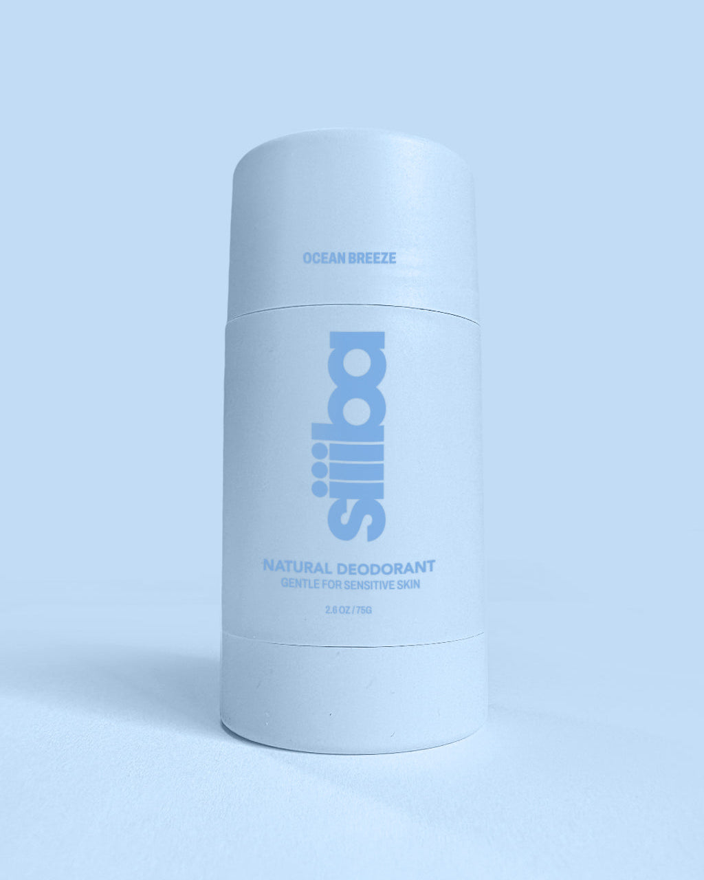 Siiiba natural deodorant bottle on a light blue background