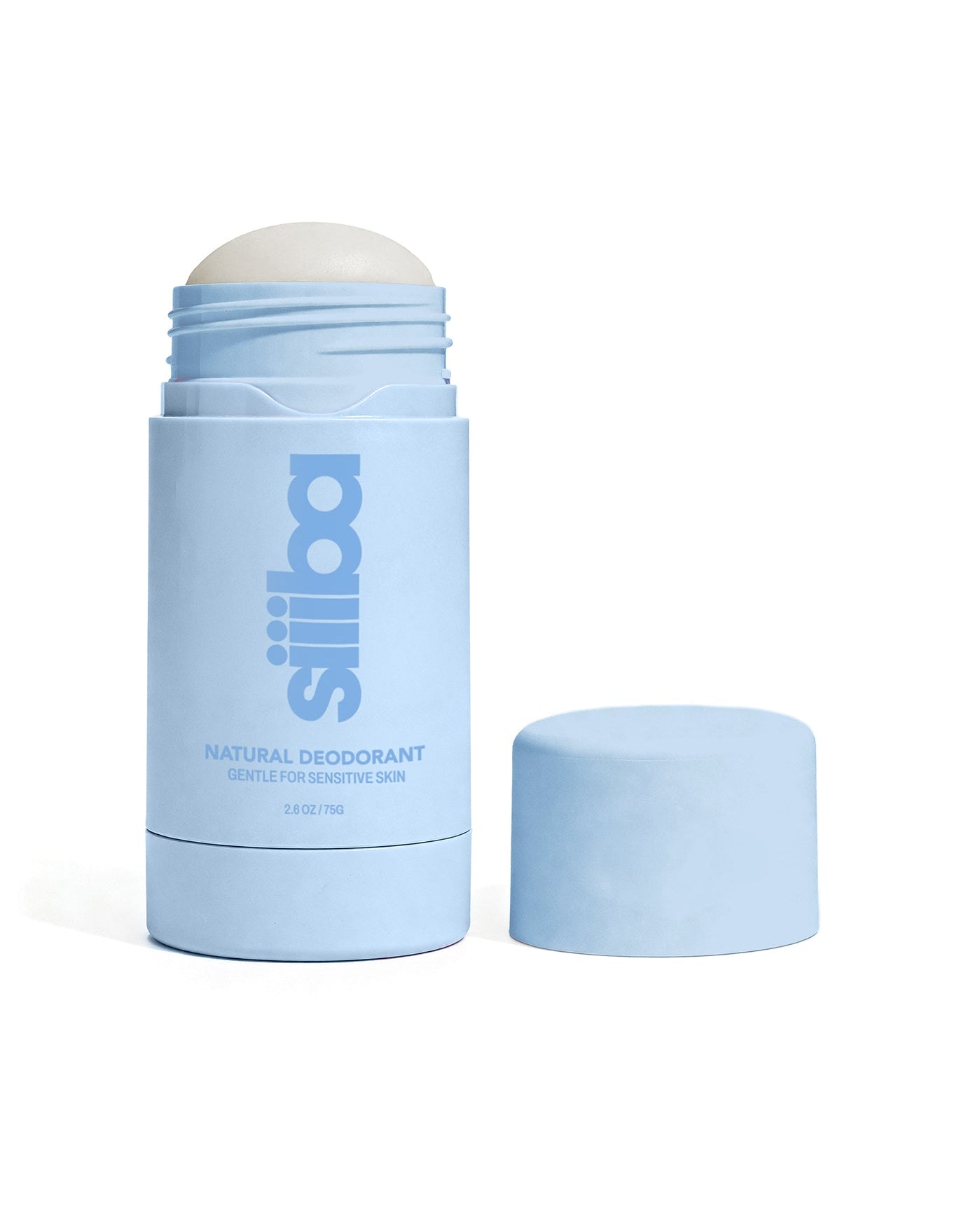Blue deodorant stick with white cap on a white background