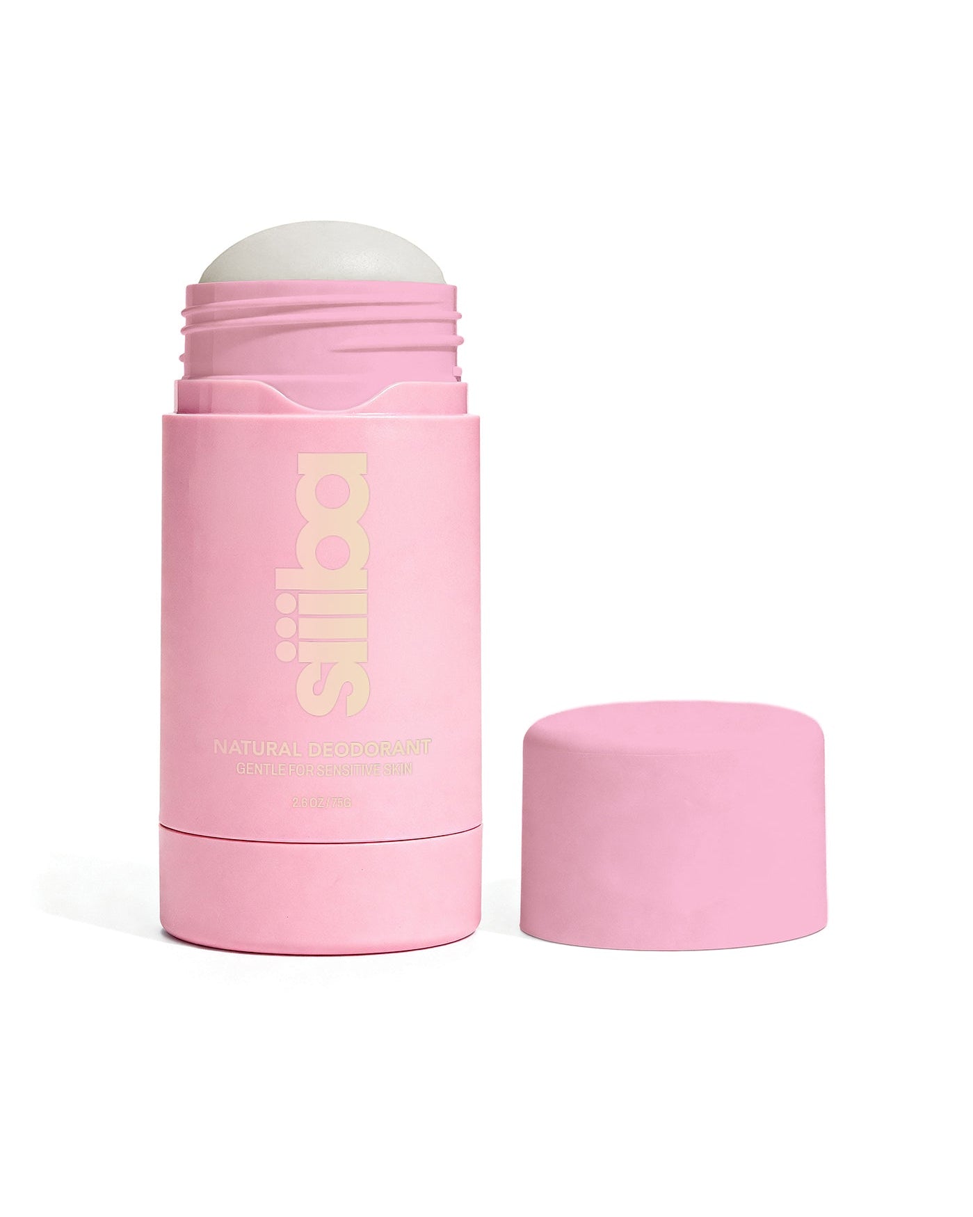 Pink deodorant stick with white cap on a white background